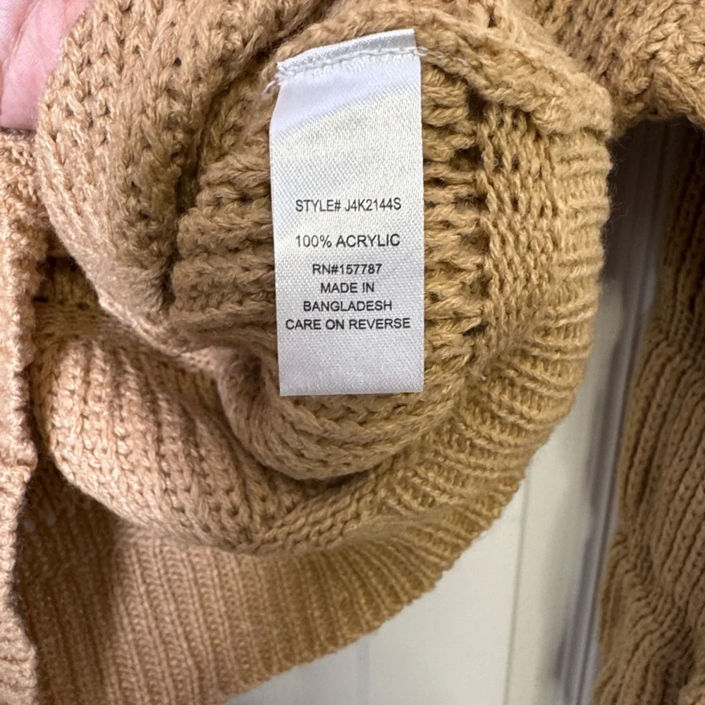 FCT With Love Camel Ribbed Knit Cropped Turtleneck Sweater Size Small - Picture 5 of 7